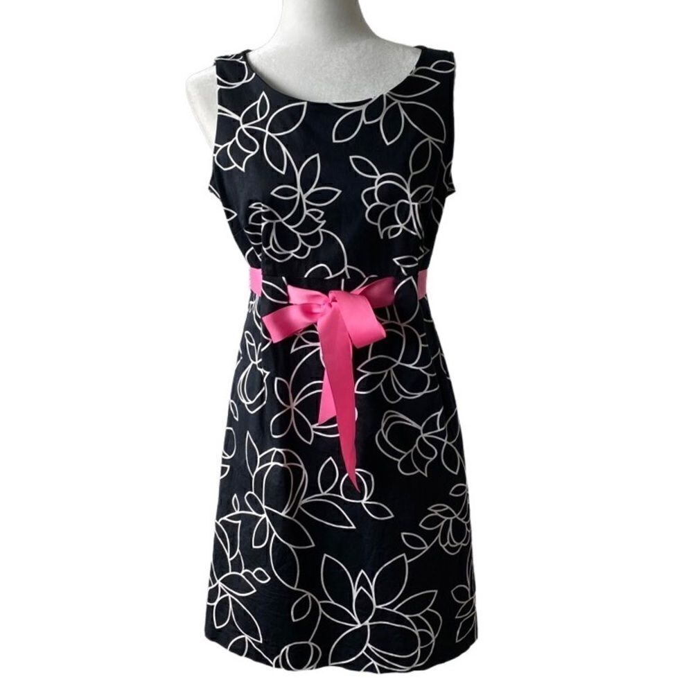 Madison Leigh Sleeveless Dress Barbiecore Black White Pink Belt SZ 10